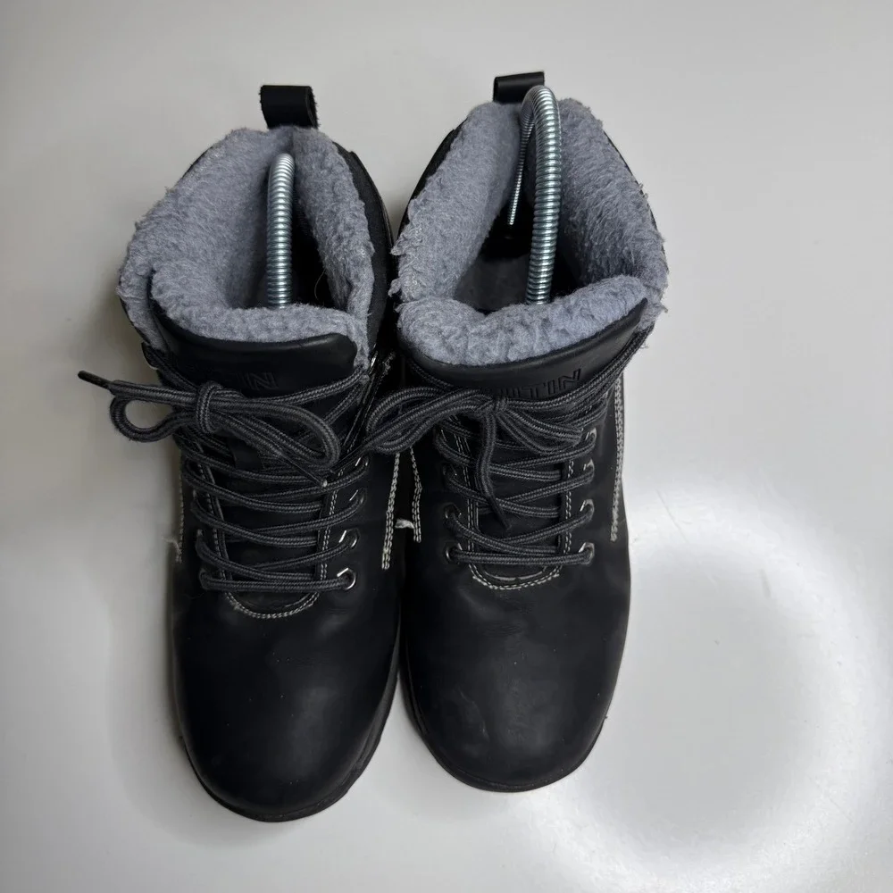 WHITIN Men's Black Faux Leather Winter‎ Boots Fur Lined Lace Warm Size 41 (US 8)